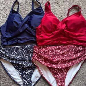 High Waist Bikini Bundle - Navy & Red